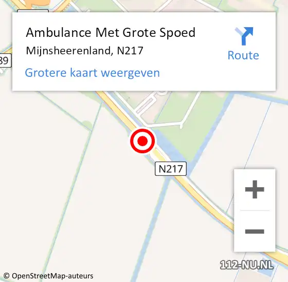 Locatie op kaart van de 112 melding: Ambulance Met Grote Spoed Naar Mijnsheerenland, N217 op 16 mei 2019 16:44