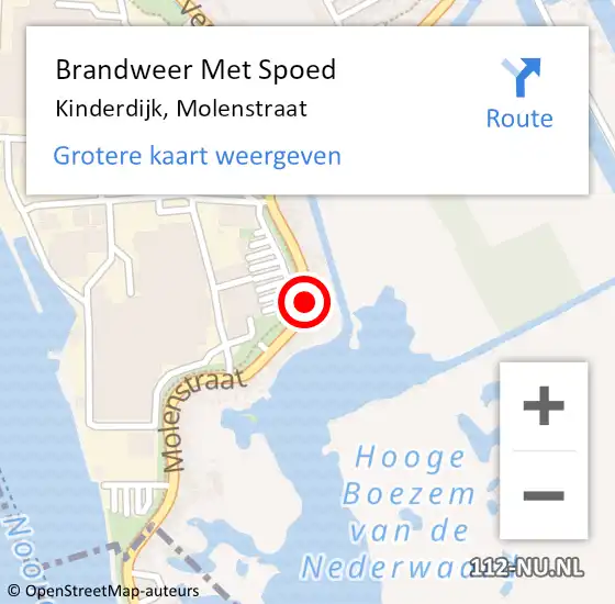 Locatie op kaart van de 112 melding: Brandweer Met Spoed Naar Kinderdijk, Molenstraat op 16 mei 2019 18:06