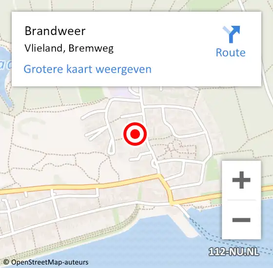 Locatie op kaart van de 112 melding: Brandweer Vlieland, Bremweg op 16 mei 2019 18:23