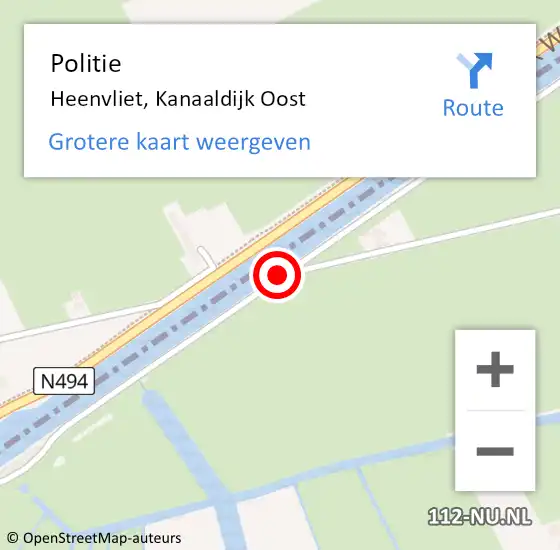 Locatie op kaart van de 112 melding: Politie Heenvliet, Kanaaldijk Oost op 16 mei 2019 19:55