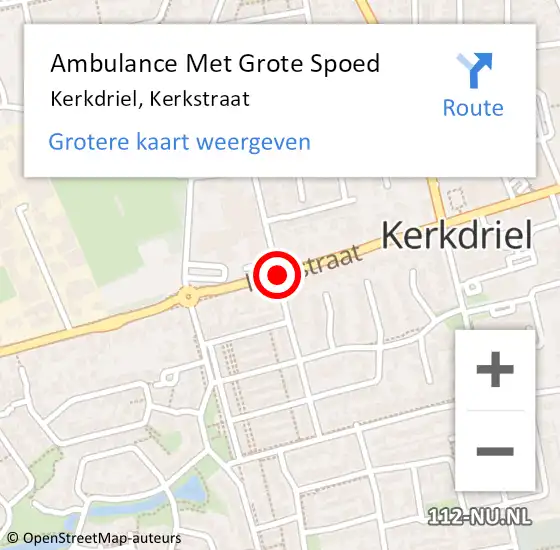 Locatie op kaart van de 112 melding: Ambulance Met Grote Spoed Naar Kerkdriel, Kerkstraat op 16 mei 2019 22:39