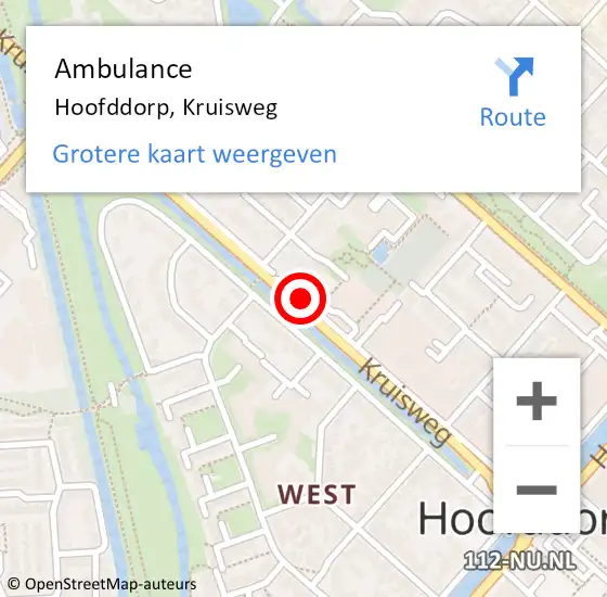 Locatie op kaart van de 112 melding: Ambulance Hoofddorp, Kruisweg op 16 mei 2019 22:40