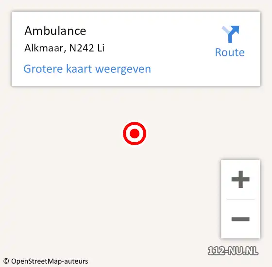 Locatie op kaart van de 112 melding: Ambulance Alkmaar, N242 Li op 17 mei 2019 07:53