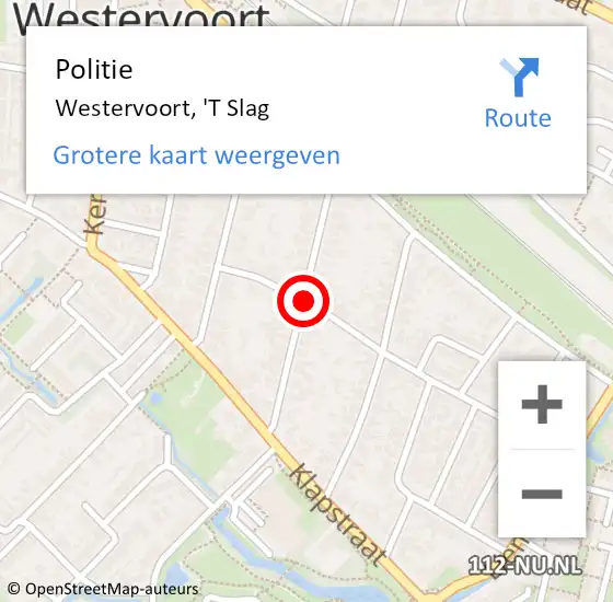 Locatie op kaart van de 112 melding: Politie Westervoort, 'T Slag op 17 mei 2019 08:08
