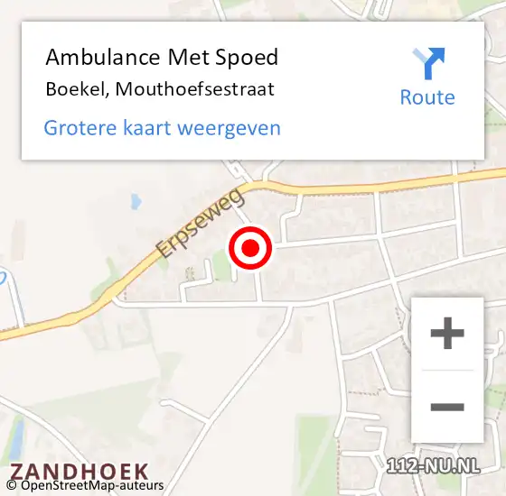 Locatie op kaart van de 112 melding: Ambulance Met Spoed Naar Boekel, Mouthoefsestraat op 17 mei 2019 09:38