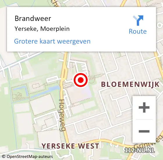 Locatie op kaart van de 112 melding: Brandweer Yerseke, Moerplein op 17 mei 2019 09:51