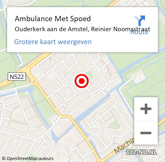 Locatie op kaart van de 112 melding: Ambulance Met Spoed Naar Ouderkerk aan de Amstel, Reinier Noomsstraat op 17 mei 2019 11:31