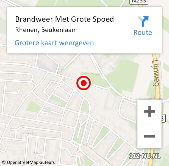 Locatie op kaart van de 112 melding: Brandweer Met Grote Spoed Naar Rhenen, Beukenlaan op 17 mei 2019 12:24