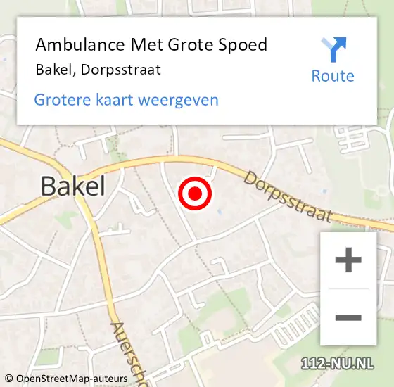 Locatie op kaart van de 112 melding: Ambulance Met Grote Spoed Naar Bakel, Dorpsstraat op 17 mei 2019 13:00