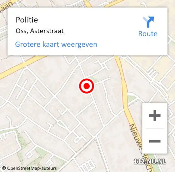 Locatie op kaart van de 112 melding: Politie Oss, Asterstraat op 17 mei 2019 13:07