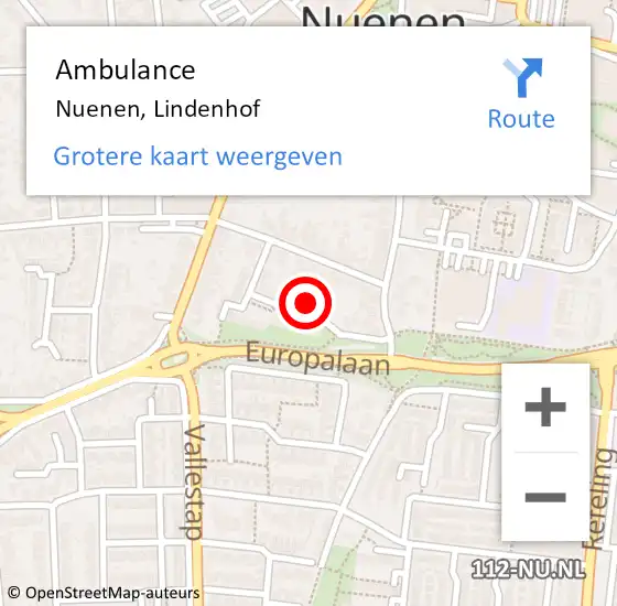 Locatie op kaart van de 112 melding: Ambulance Nuenen, Lindenhof op 17 mei 2019 13:26