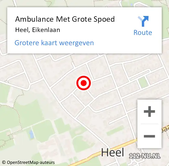 Locatie op kaart van de 112 melding: Ambulance Met Grote Spoed Naar Heel, Eikenlaan op 17 mei 2019 13:33