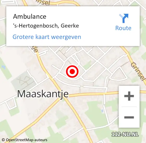 Locatie op kaart van de 112 melding: Ambulance 's-Hertogenbosch, Geerke op 17 mei 2019 13:44