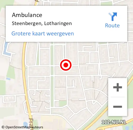 Locatie op kaart van de 112 melding: Ambulance Steenbergen, Lotharingen op 17 mei 2019 13:48