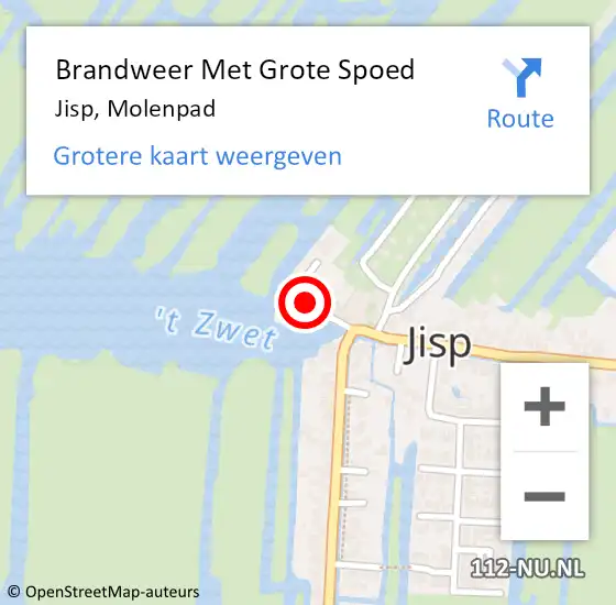 Locatie op kaart van de 112 melding: Brandweer Met Grote Spoed Naar Jisp, Molenpad op 17 mei 2019 14:07