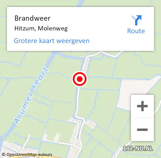 Locatie op kaart van de 112 melding: Brandweer Hitzum, Molenweg op 17 mei 2019 14:09