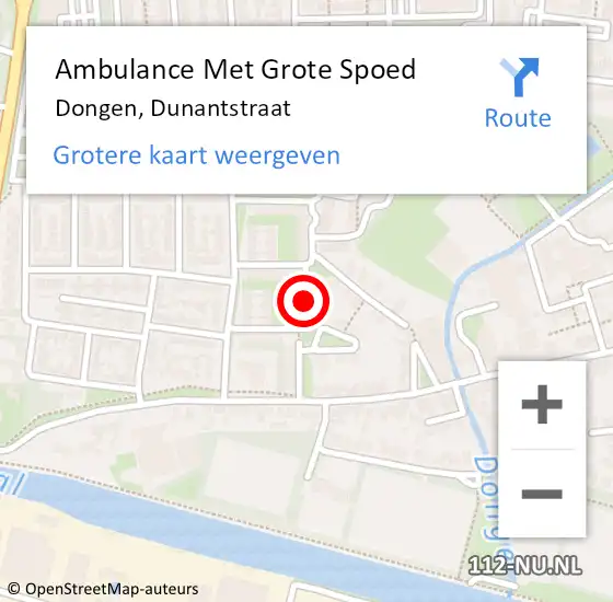 Locatie op kaart van de 112 melding: Ambulance Met Grote Spoed Naar Dongen, Dunantstraat op 17 mei 2019 14:46