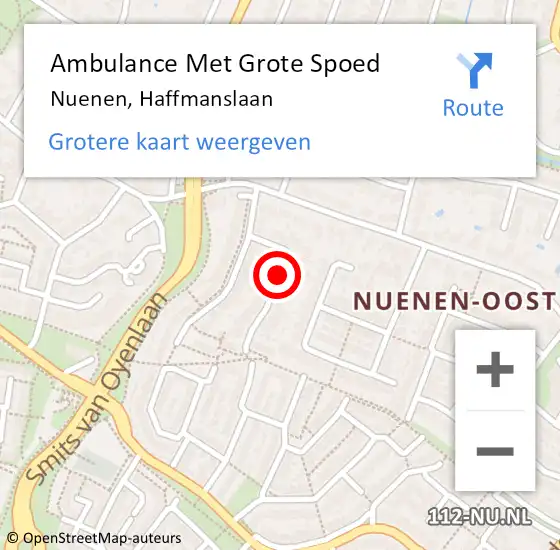 Locatie op kaart van de 112 melding: Ambulance Met Grote Spoed Naar Nuenen, Haffmanslaan op 17 mei 2019 16:09