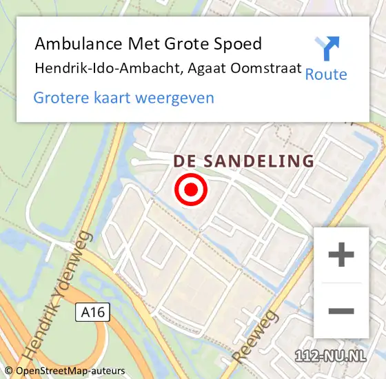 Locatie op kaart van de 112 melding: Ambulance Met Grote Spoed Naar Hendrik-Ido-Ambacht, Agaat Oomstraat op 17 mei 2019 17:34