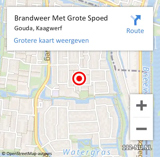 Locatie op kaart van de 112 melding: Brandweer Met Grote Spoed Naar Gouda, Kaagwerf op 17 mei 2019 20:12