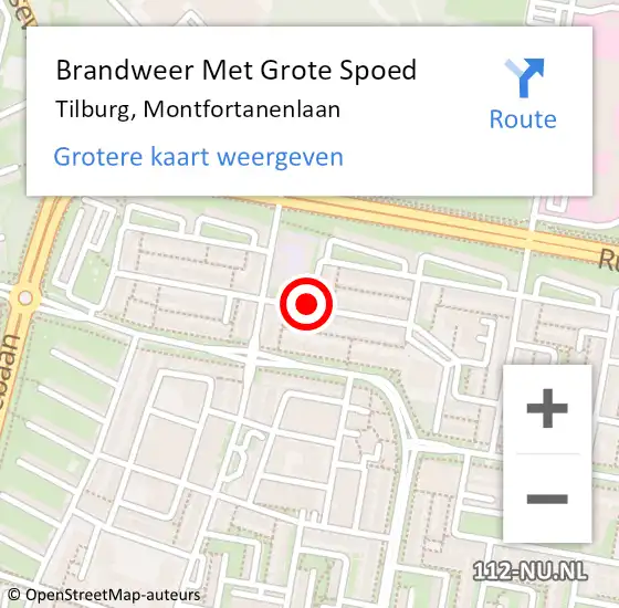 Locatie op kaart van de 112 melding: Brandweer Met Grote Spoed Naar Tilburg, Montfortanenlaan op 17 mei 2019 20:19