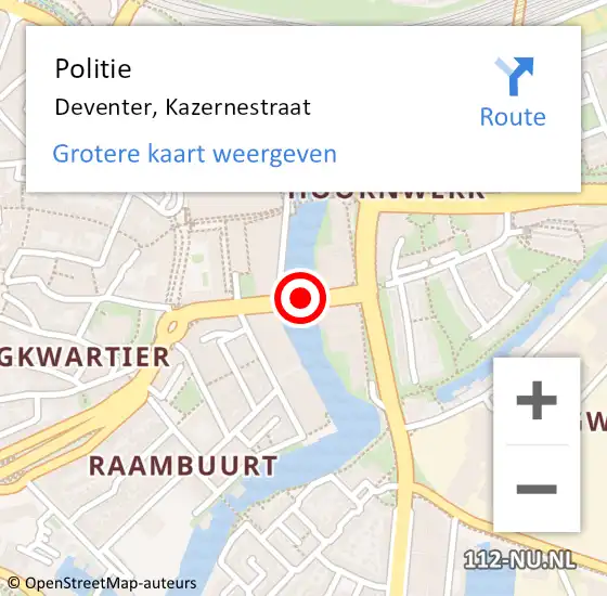 Locatie op kaart van de 112 melding: Politie Deventer, Kazernestraat op 17 mei 2019 20:21