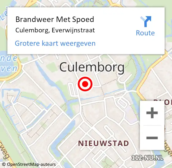 Locatie op kaart van de 112 melding: Brandweer Met Spoed Naar Culemborg, Everwijnstraat op 17 mei 2019 20:42