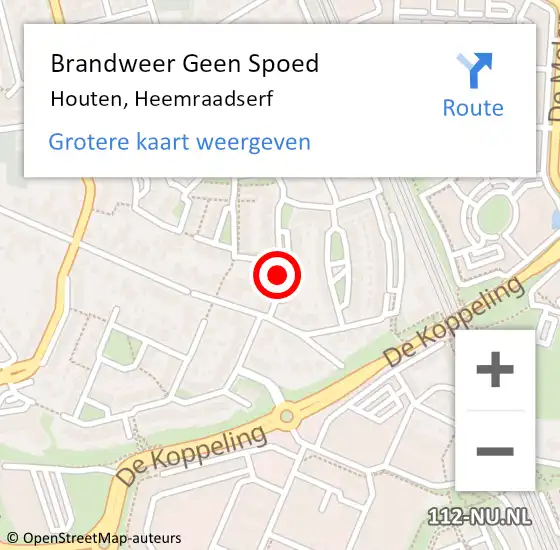 Locatie op kaart van de 112 melding: Brandweer Geen Spoed Naar Houten, Heemraadserf op 17 mei 2019 20:46