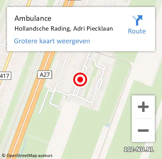 Locatie op kaart van de 112 melding: Ambulance Hollandsche Rading, Adri Piecklaan op 1 april 2014 15:31