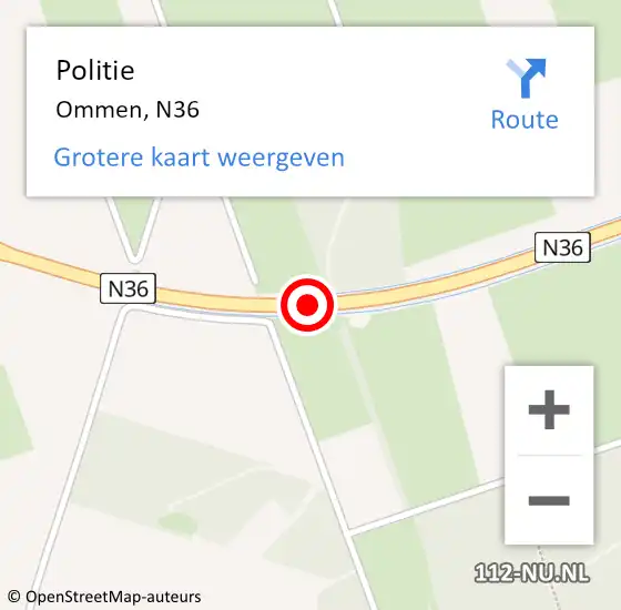 Locatie op kaart van de 112 melding: Politie Ommen, N36 op 17 mei 2019 23:09