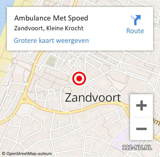 Locatie op kaart van de 112 melding: Ambulance Met Spoed Naar Zandvoort, Kleine Krocht op 18 mei 2019 01:40