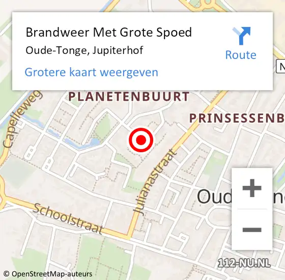 Locatie op kaart van de 112 melding: Brandweer Met Grote Spoed Naar Oude-Tonge, Jupiterhof op 18 mei 2019 01:42