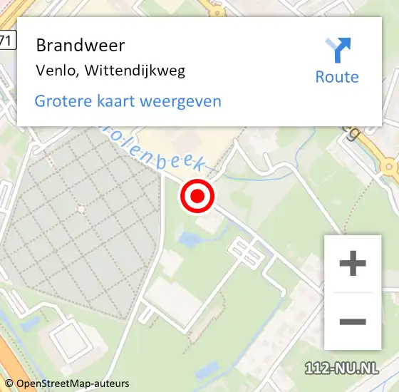 Locatie op kaart van de 112 melding: Brandweer Venlo, Wittendijkweg op 18 mei 2019 02:06