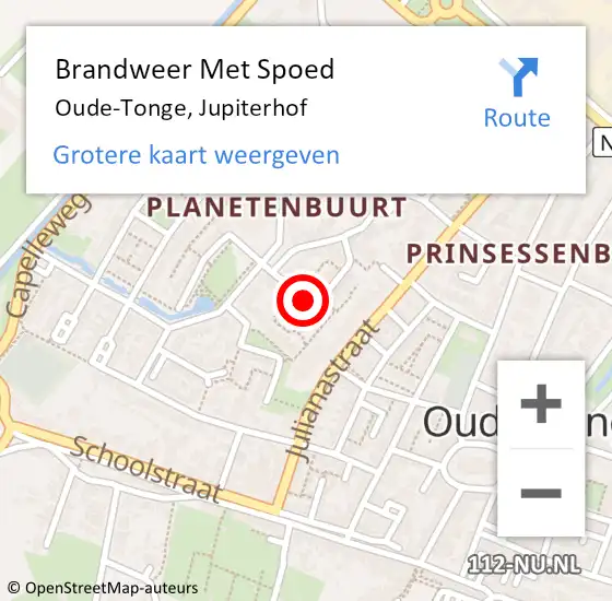 Locatie op kaart van de 112 melding: Brandweer Met Spoed Naar Oude-Tonge, Jupiterhof op 18 mei 2019 02:19