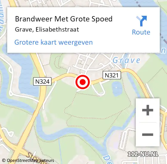 Locatie op kaart van de 112 melding: Brandweer Met Grote Spoed Naar Grave, Elisabethstraat op 18 mei 2019 02:44