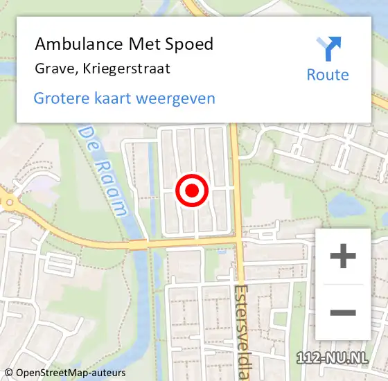 Locatie op kaart van de 112 melding: Ambulance Met Spoed Naar Grave, Kriegerstraat op 18 mei 2019 03:50