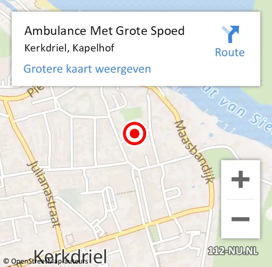 Locatie op kaart van de 112 melding: Ambulance Met Grote Spoed Naar Kerkdriel, Kapelhof op 18 mei 2019 07:25