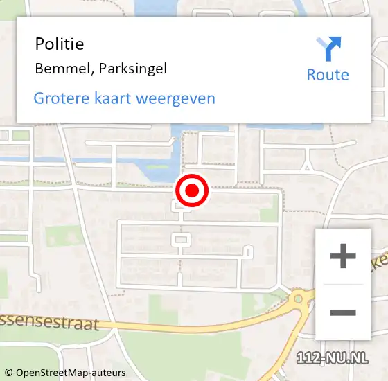 Locatie op kaart van de 112 melding: Politie Bemmel, Parksingel op 18 mei 2019 09:44