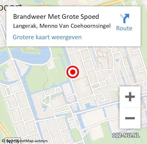 Locatie op kaart van de 112 melding: Brandweer Met Grote Spoed Naar Langerak, Menno Van Coehoornsingel op 18 mei 2019 09:44