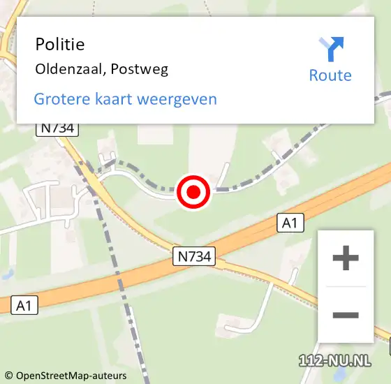 Locatie op kaart van de 112 melding: Politie Oldenzaal, Postweg op 18 mei 2019 09:55