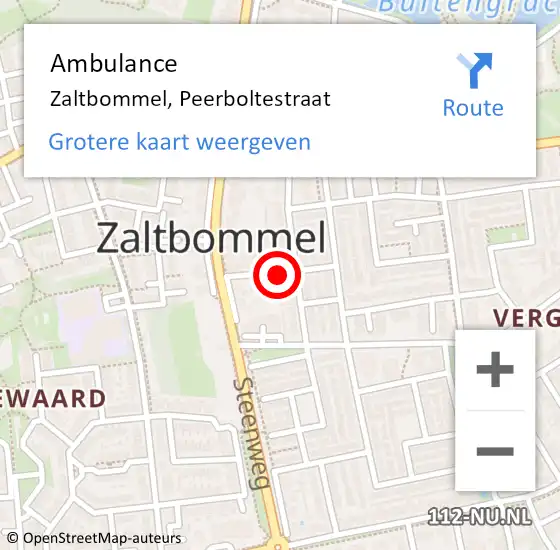 Locatie op kaart van de 112 melding: Ambulance Zaltbommel, Peerboltestraat op 18 mei 2019 11:19