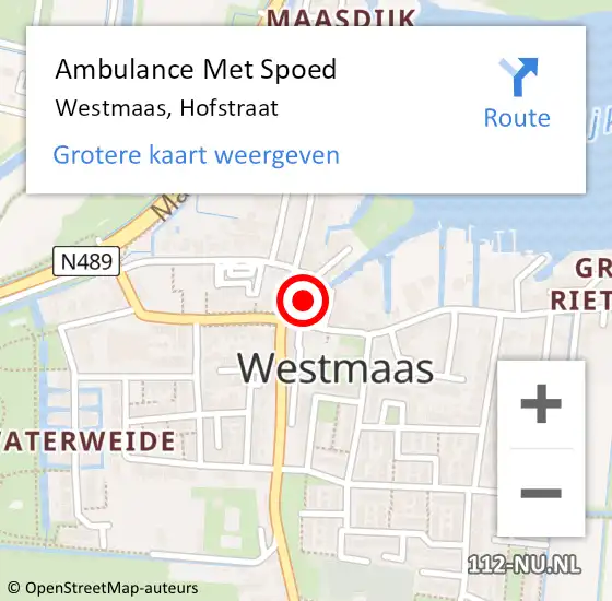 Locatie op kaart van de 112 melding: Ambulance Met Spoed Naar Westmaas, Hofstraat op 18 mei 2019 12:03