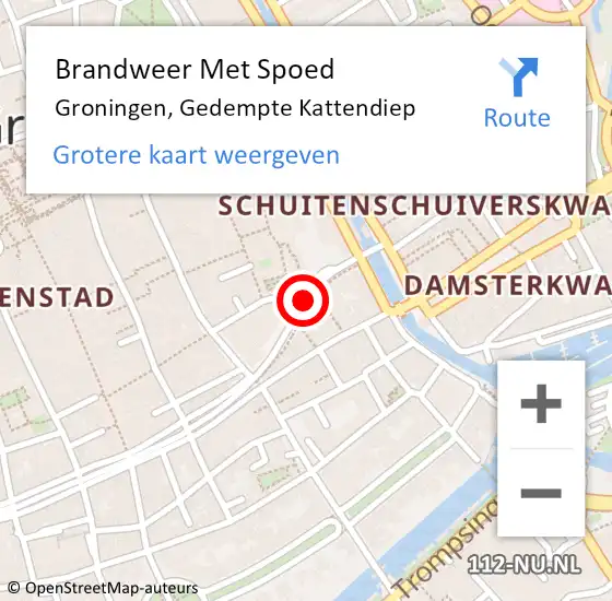 Locatie op kaart van de 112 melding: Brandweer Met Spoed Naar Groningen, Gedempte Kattendiep op 18 mei 2019 12:09