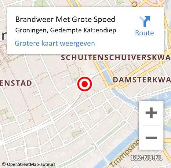Locatie op kaart van de 112 melding: Brandweer Met Grote Spoed Naar Groningen, Gedempte Kattendiep op 18 mei 2019 12:19