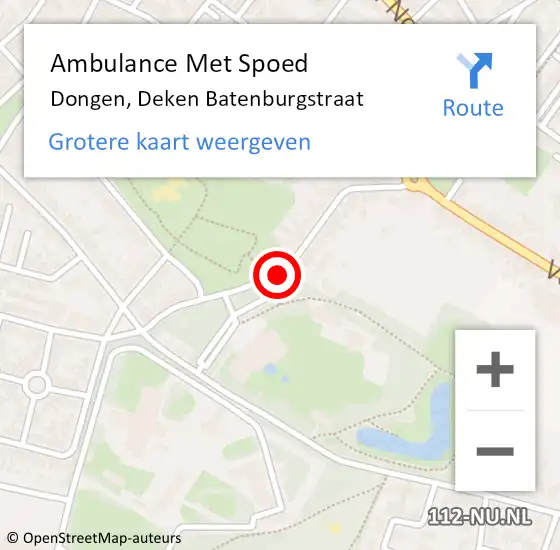 Locatie op kaart van de 112 melding: Ambulance Met Spoed Naar Dongen, Deken Batenburgstraat op 18 mei 2019 15:03