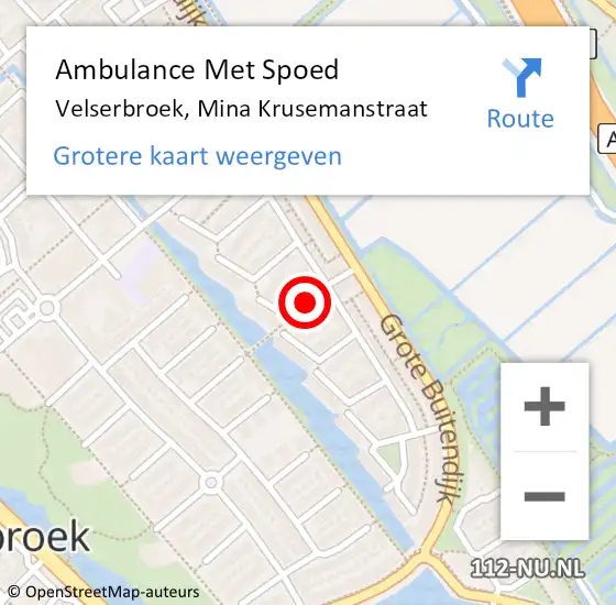 Locatie op kaart van de 112 melding: Ambulance Met Spoed Naar Velserbroek, Mina Krusemanstraat op 18 mei 2019 15:15