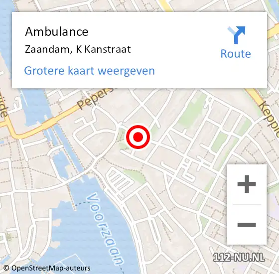 Locatie op kaart van de 112 melding: Ambulance Zaandam, K Kanstraat op 18 mei 2019 15:30