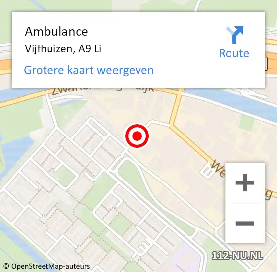 Locatie op kaart van de 112 melding: Ambulance Vijfhuizen, A9 Li op 18 mei 2019 16:52