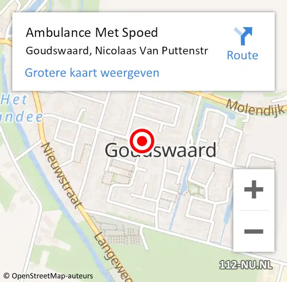 Locatie op kaart van de 112 melding: Ambulance Met Spoed Naar Goudswaard, Nicolaas Van Puttenstr op 18 mei 2019 17:21