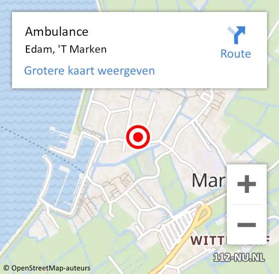 Locatie op kaart van de 112 melding: Ambulance Edam, 'T Marken op 18 mei 2019 17:49